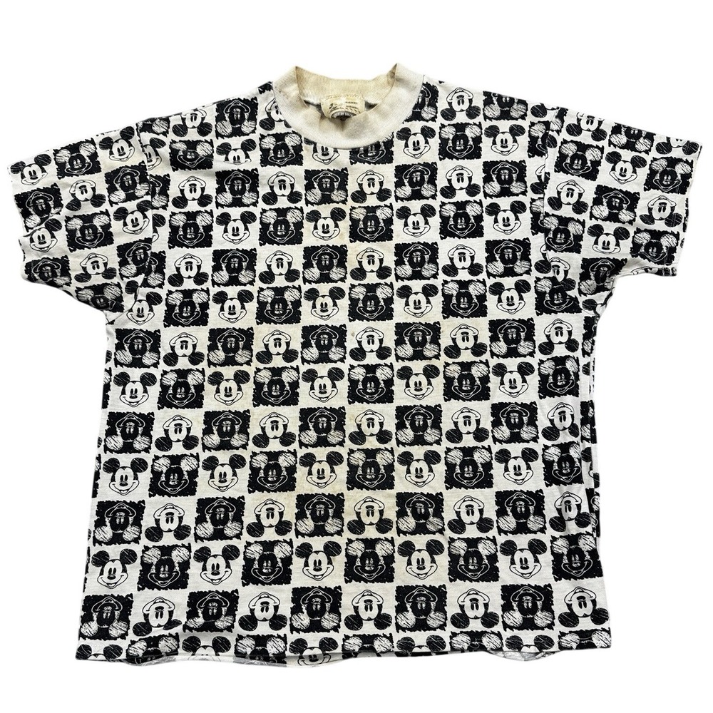 Vintage 90's Mickey Mouse Shirt Women's Small Black White‎ Graphic Checkered
